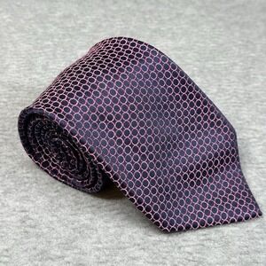 Beau Brummel Soho 100% Silk‎ Handmade Navy Pink Circle Geo Tie Men Designer